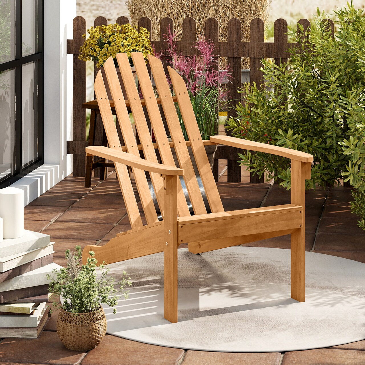 Costway Outdoor Adirondack Chair Solid Wood sturdy Patio Garden Furniture GrayNaturalWhite